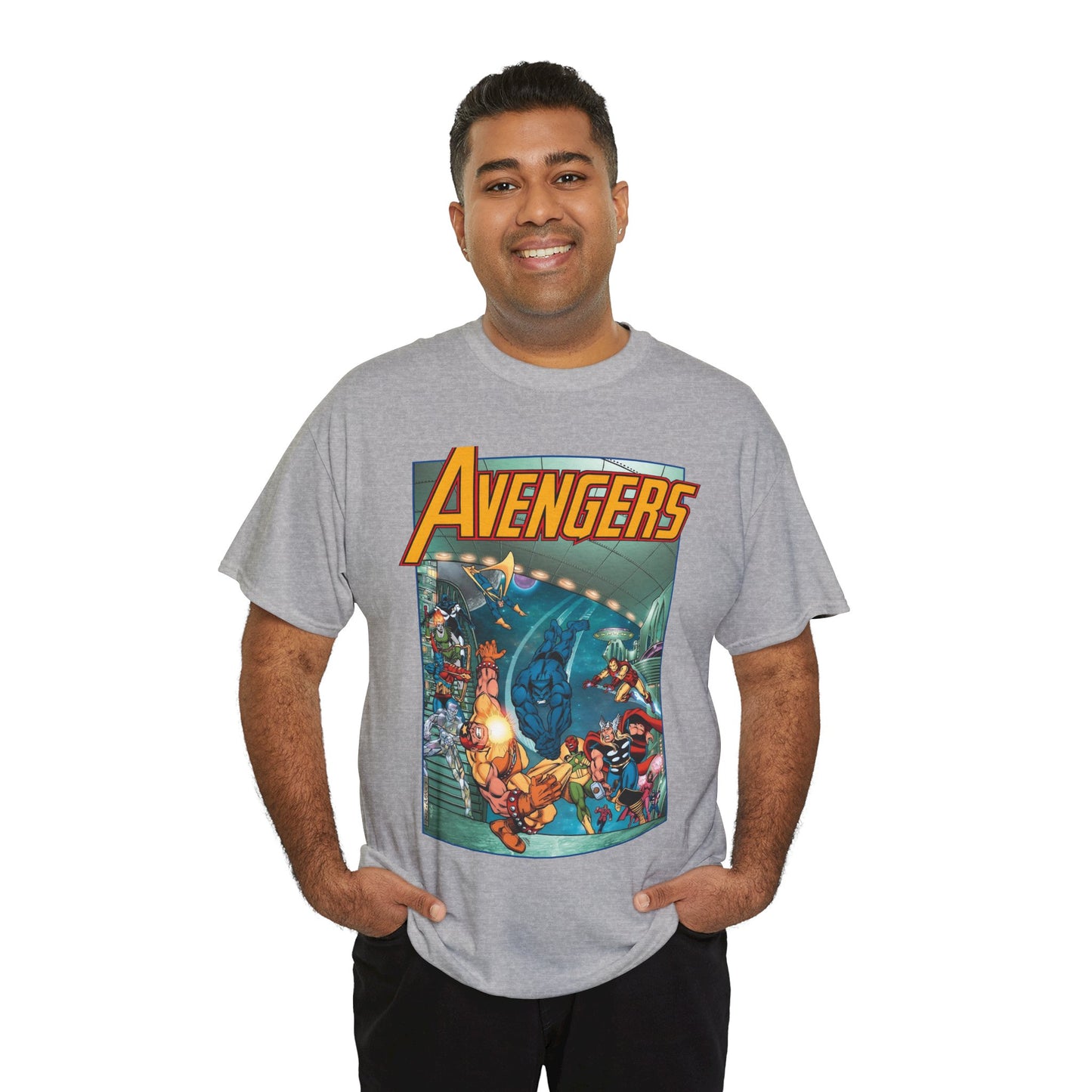 Avengers Vs Guardians of the Galaxy T-Shirt - George Perez Art - Tomorrow's Avengers - Thor, Captain America, Iron Man, Scarlet Witch, Vision, Wonder Man - Marvel Comics