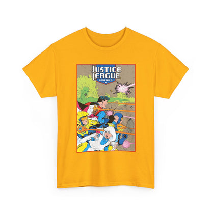 Justice League of America T-Shirt - Dan Jurgens Art - Superman, Fire, Ice, Blue Beetle, Booster Gold, Bloodwynde - DC Comics