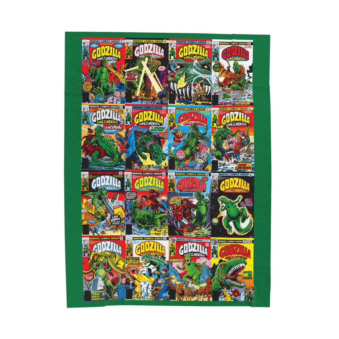 Godzilla King of the Monsters Velveteen Plush Blanket 60x80" - Original Marvel Comics Covers from the 1970s - Soft & Comfy
