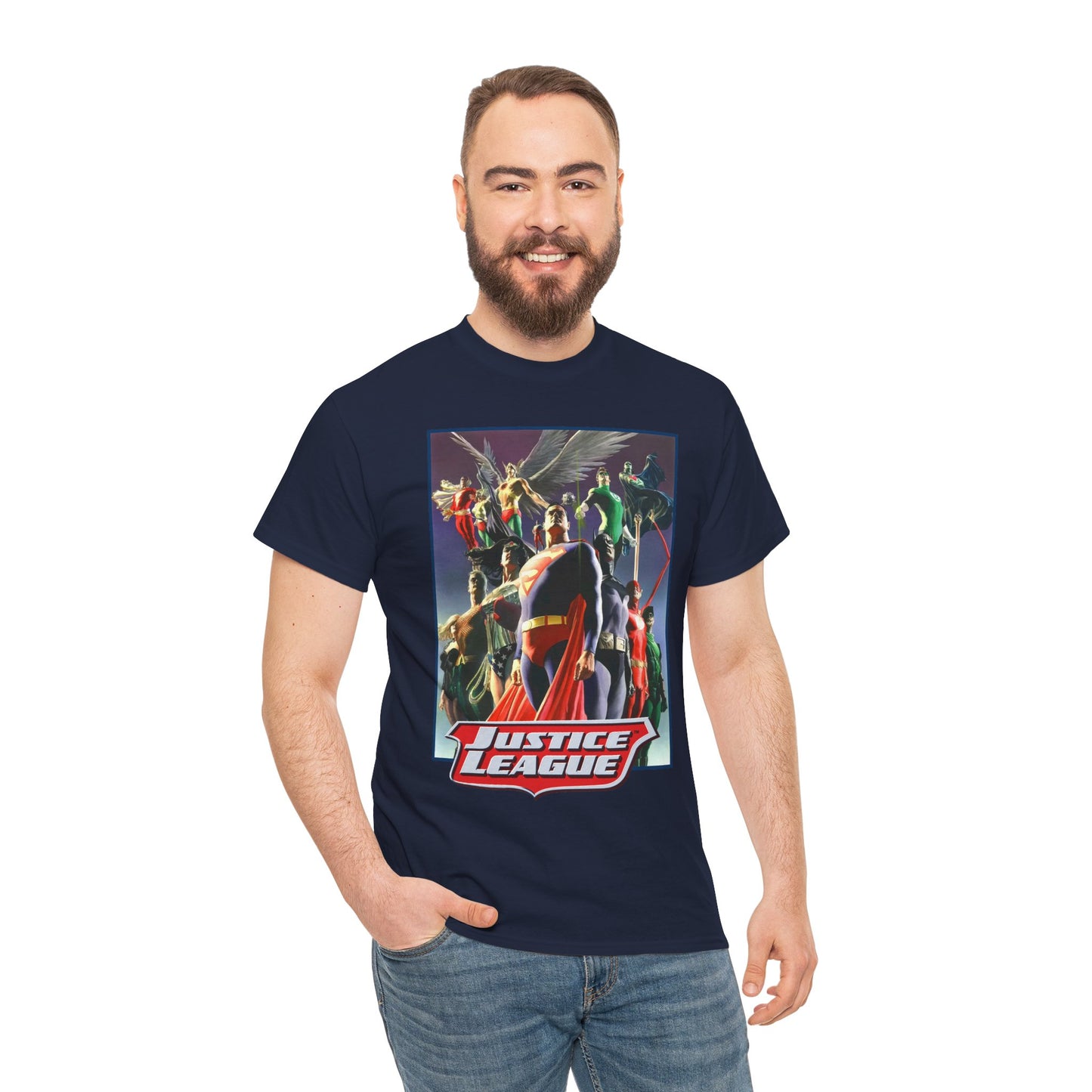 Justice League T-Shirt - Alex Ross Art - Superman, Wonder Woman, Black Canary, Hawkman, Flash, Aquaman, Atom - DC Comics