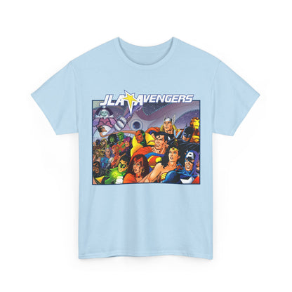 JLA/Avengers T-Shirt - George Perez Art - Wonder Woman, Scarlet Witch, Batman, Thor, Iron Man, Superman - DC Comics, Marvel Comics