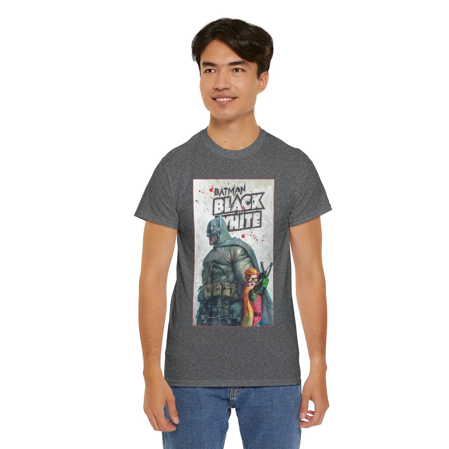 Batman: Black & White T-Shirt - Bill Sienkiewicz Art - Dark Knight Returns - Batman & Robin (Carrie Kelley) - DC Comics