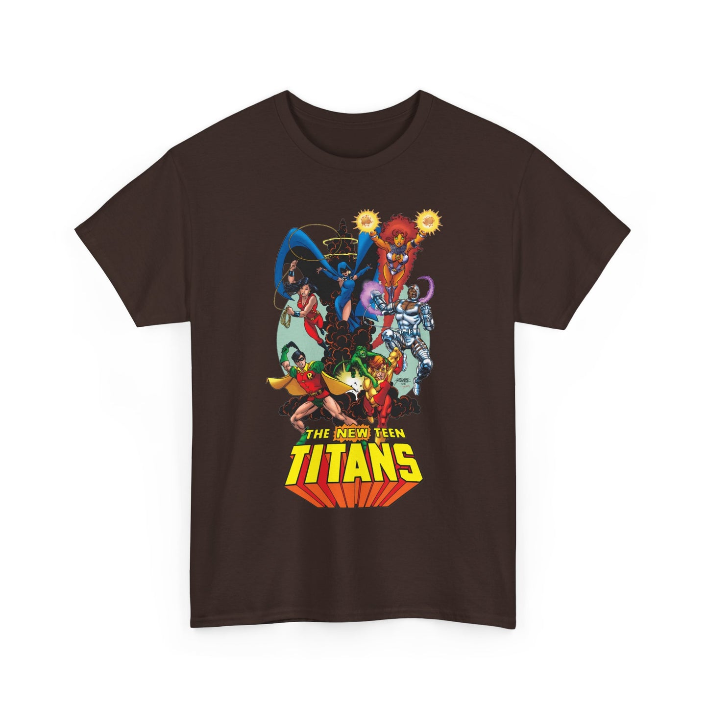 New Teen Titans T-Shirt - George Perez Art - Raven, Cyborg, Robin, Starfire, Wonder Girl, Changeling - DC Comics
