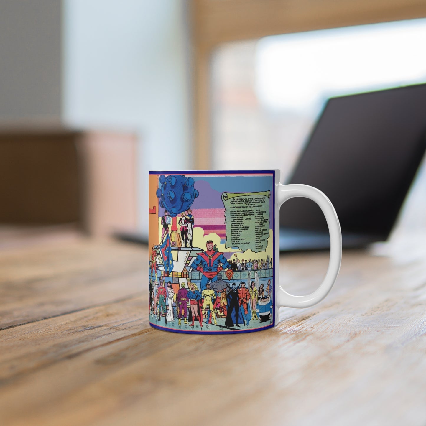 Legion of Super-Heroes Coffee Mug - Issue #300 Spread - DC Comics Art - Mug 11oz - Saturn Girl, Cosmic Boy, Lightning Lad, Brainiac 5