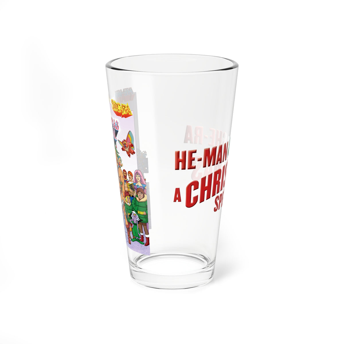 He-Man & She-Ra Christmas Special Pint Glass, 16oz - Masters of the Universe, Princess of Power Filmation Festive Holiday Barware