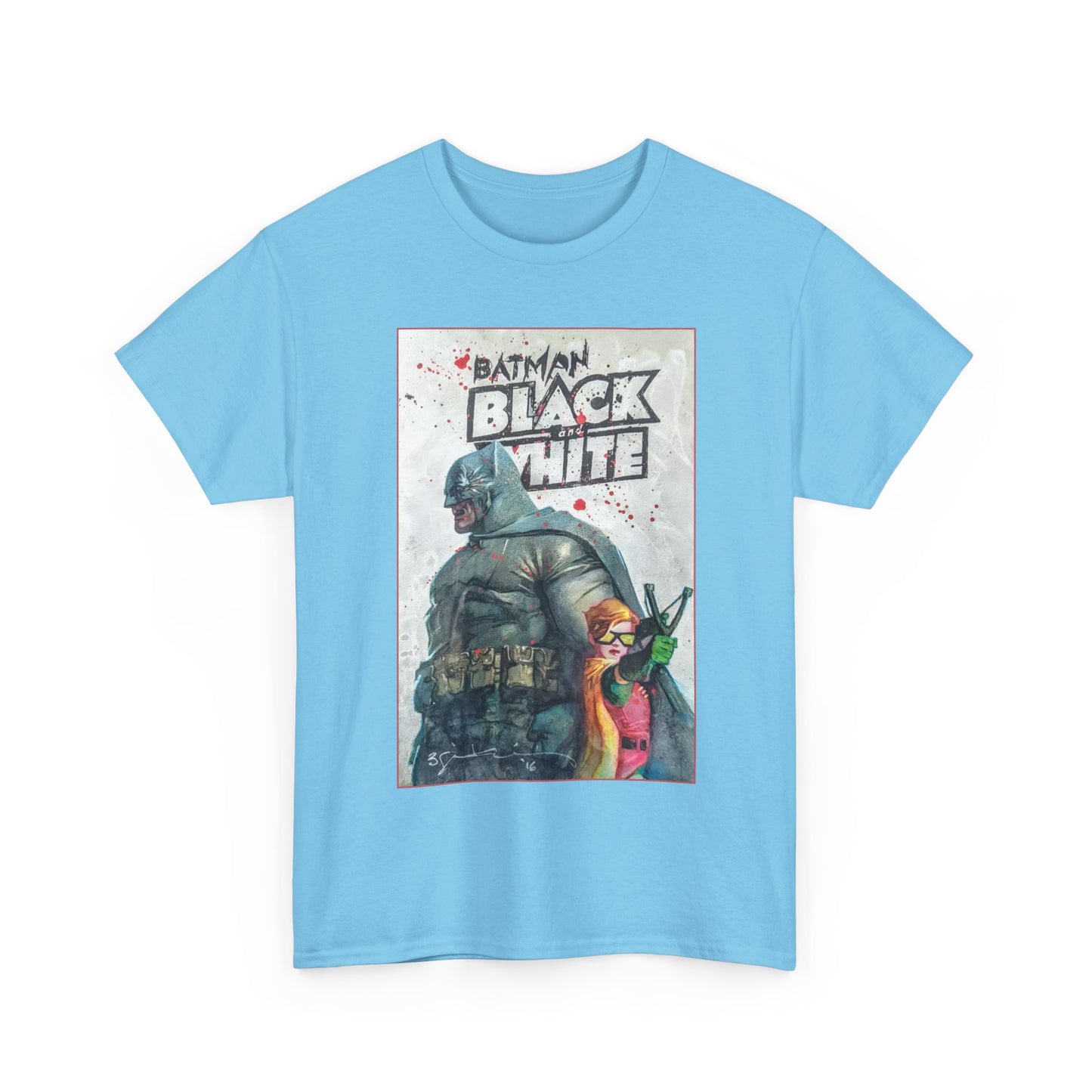 Batman: Black & White T-Shirt - Bill Sienkiewicz Art - Dark Knight Returns - Batman & Robin (Carrie Kelley) - DC Comics