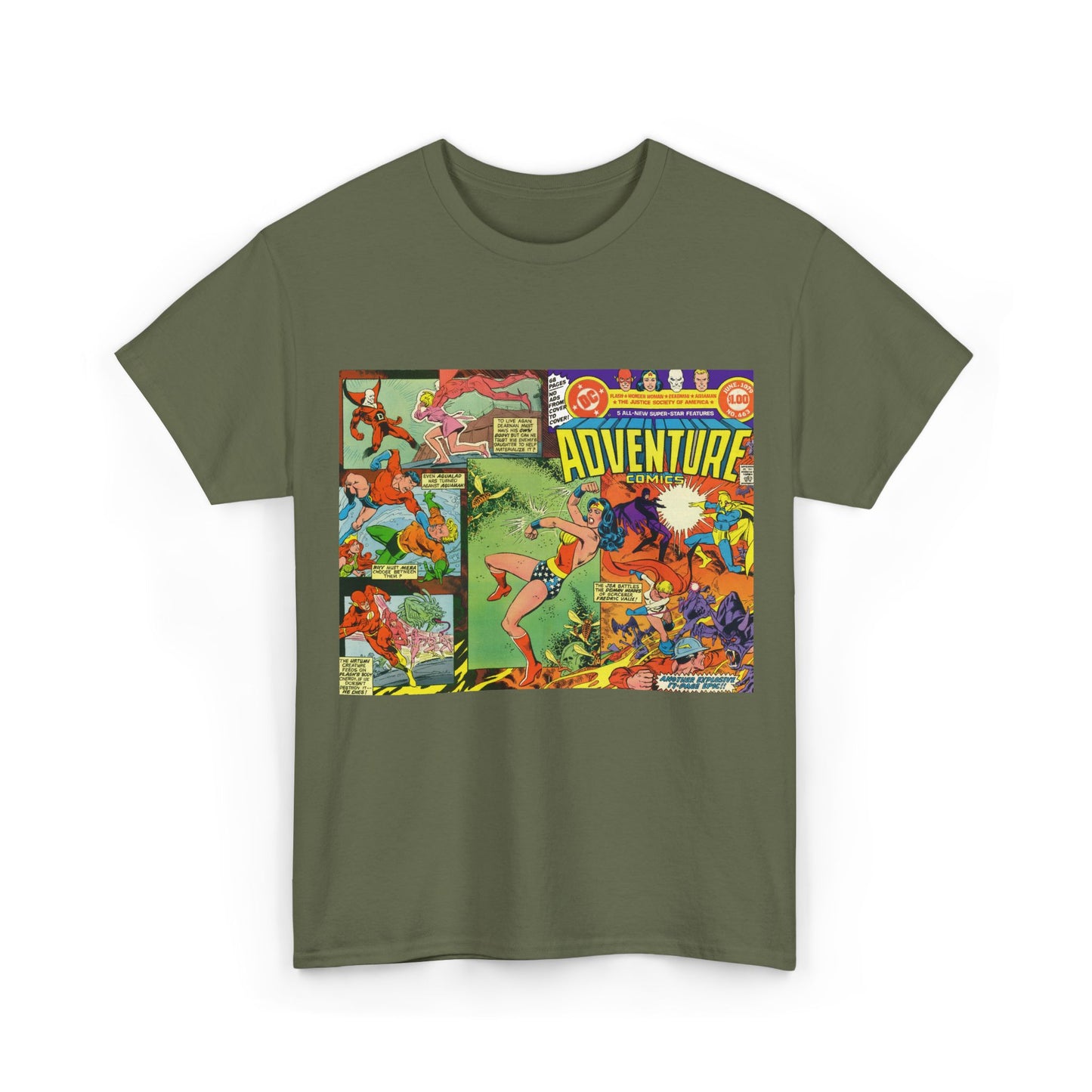 Adventure Comics #463 T-Shirt - Wonder Woman, Dr Fate, Power Girl, Deadman, Aquaman, Aqualad, Flash - DC Comics
