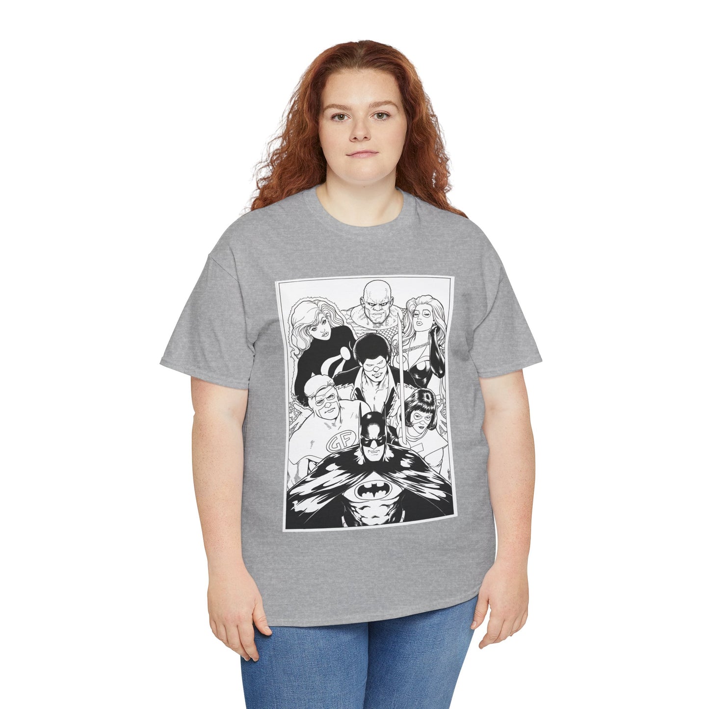 Batman & the Outsiders T-Shirt - Kevin Maguire Art - Black & White - Black Lightning, Metamorpho, Halo, Looker, Katana, Geo-Force - DC Comics