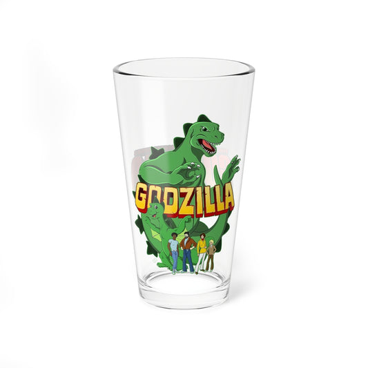 Godzilla Pint Glass, 16oz - Hanna-Barbera Animated Series - Godzooky - Toho - Saturday Morning - Classic 1970s Cartoon