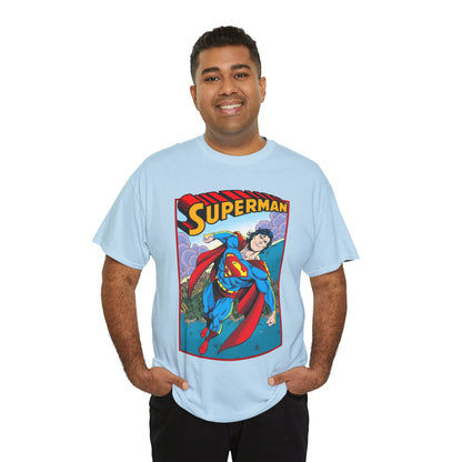 Superman T-Shirt - Tom Grummett Art - DC Comics - Metropolis, Man of Steel Flying Through the Sky - Post-Reign of the Supermen Storyline Artwork