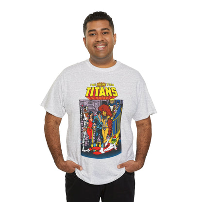 New Teen Titans T-Shirt - George Perez Art - Nightwing, Cyborg, Raven, Starfire, Wonder Girl, Changeling, Jericho - Titans Tower - DC Comics