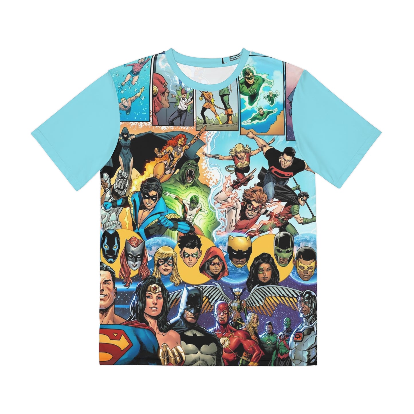 Dark Crisis on Infinite Earths All Over Print Tee (Polyester) - Daniel Sampere Art - Superman, Batman, Wonder Woman, Justice League, Young Justice, New Teen Titans - DC Comics