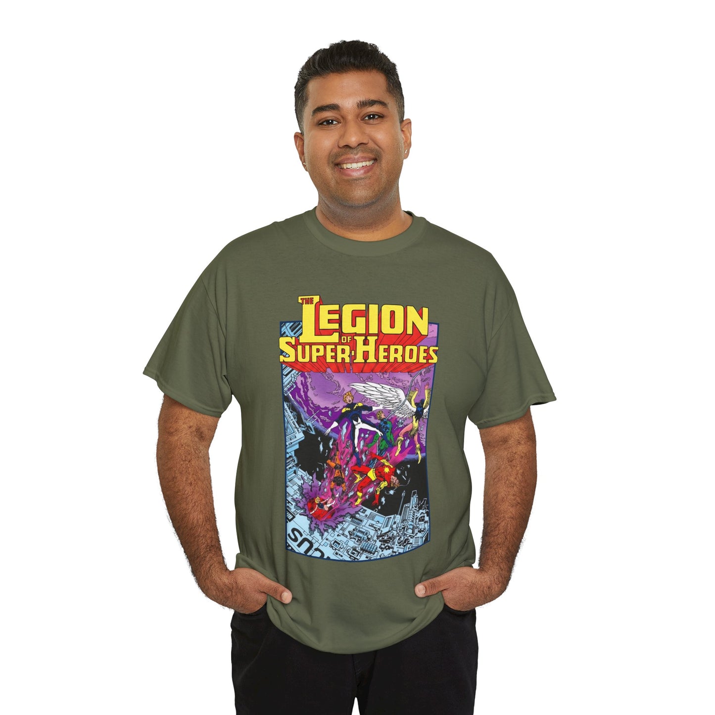 Legion of Super-Heroes T-Shirt - Pat Broderick Art - Timber Wolf, Lightning Lad, Wildfire, Dawnstar, Element Lad - LOSH - DC Comics
