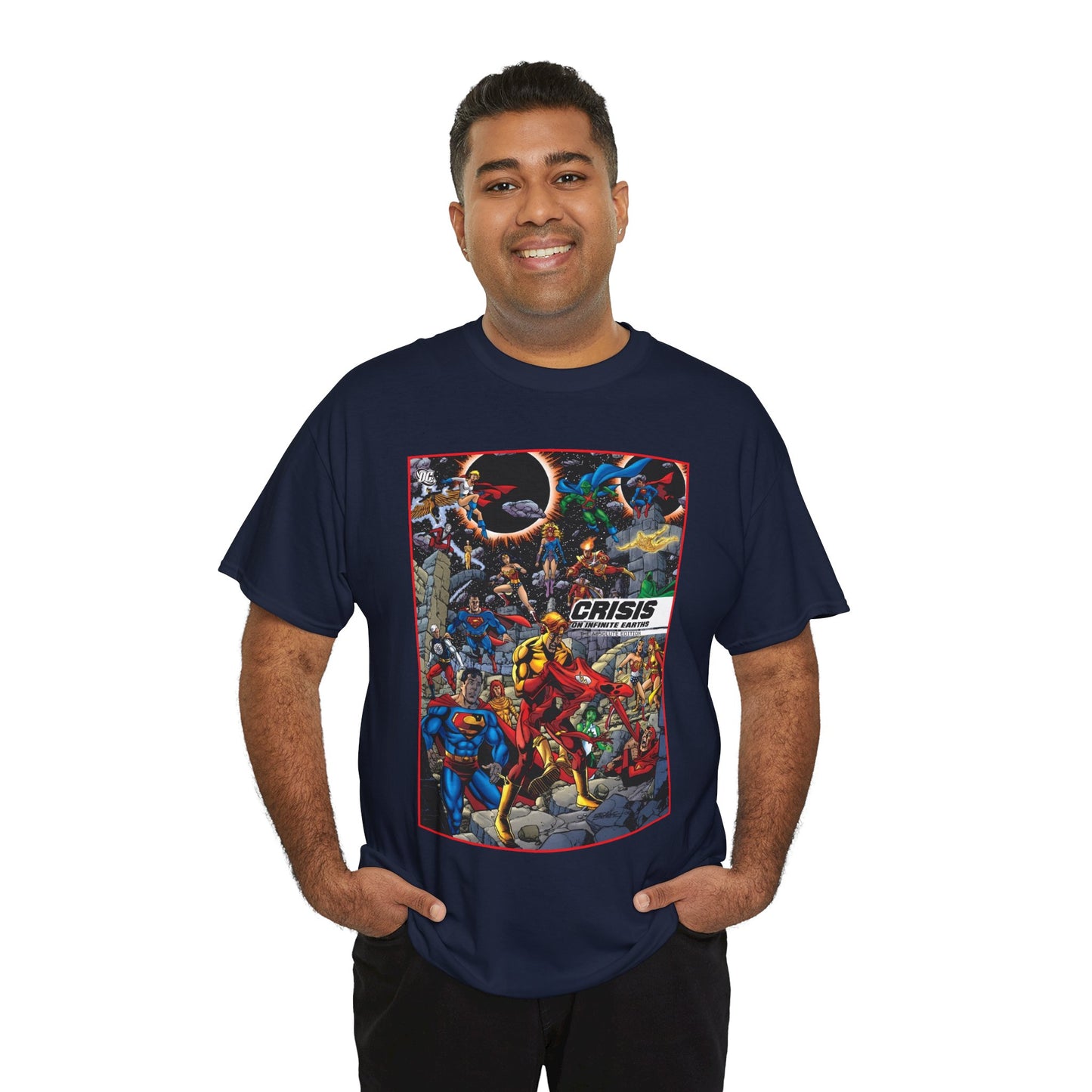 Crisis on Infinite Earths T-Shirt - George Perez Art - Absolute Edition Cover - Flash, Supergirl, Wonder Woman, Kid Flash, Psycho Pirate, Harbinger - DC Comics