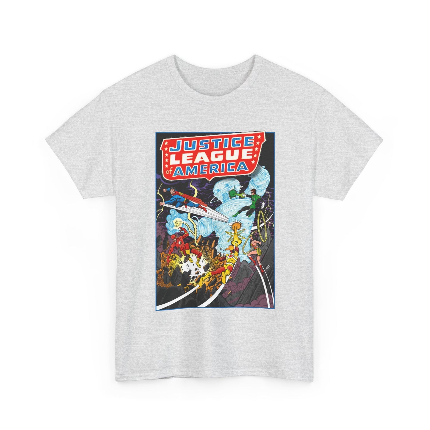 Justice League T-Shirt - George Perez Art - Tornado Tyrant - Superman, Firestorm, Flash, Wonder Woman, Green Lantern - DC Comics