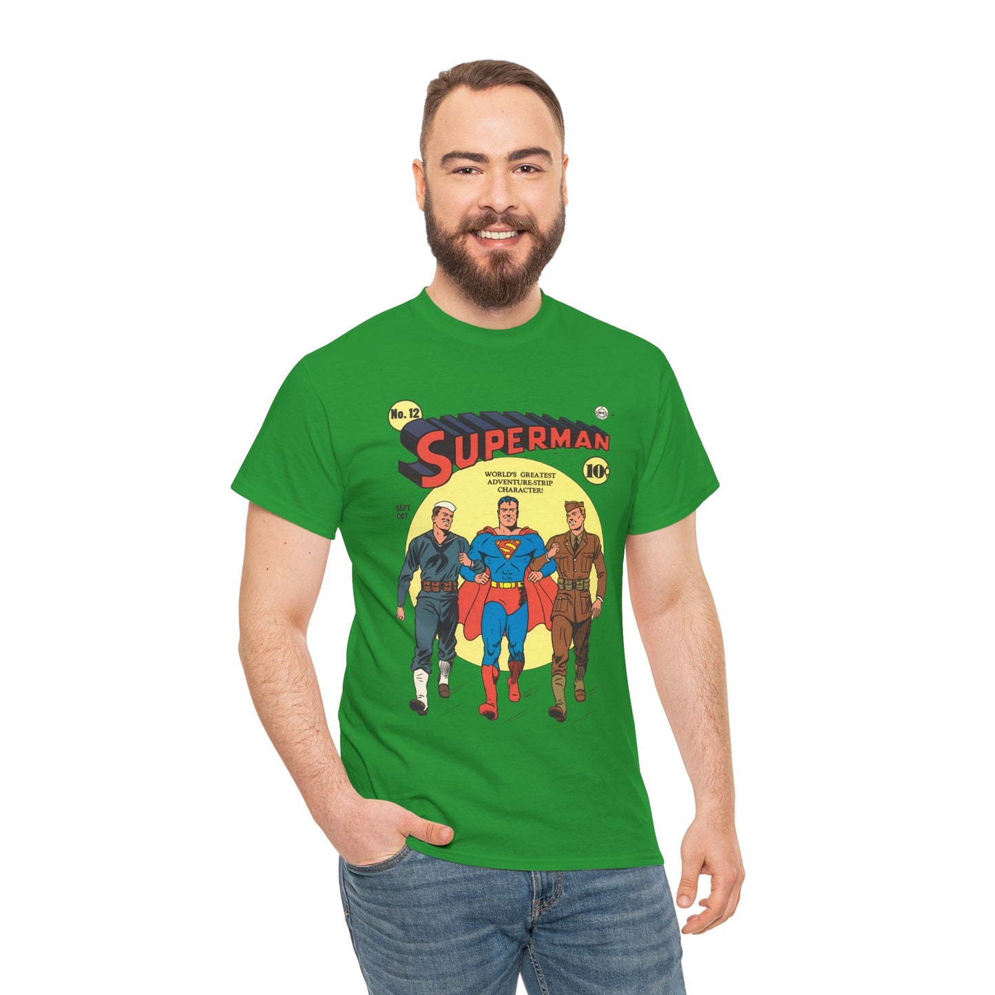 Superman T-Shirt - #12 Cover Art - Golden Age Classic - WWII Support - Iconic Image - DC Comics