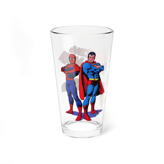 Amazing Spider-Man & Superman Pint Glass, 16oz - DC & Marvel Comics Crossover - 1970s Retro Art