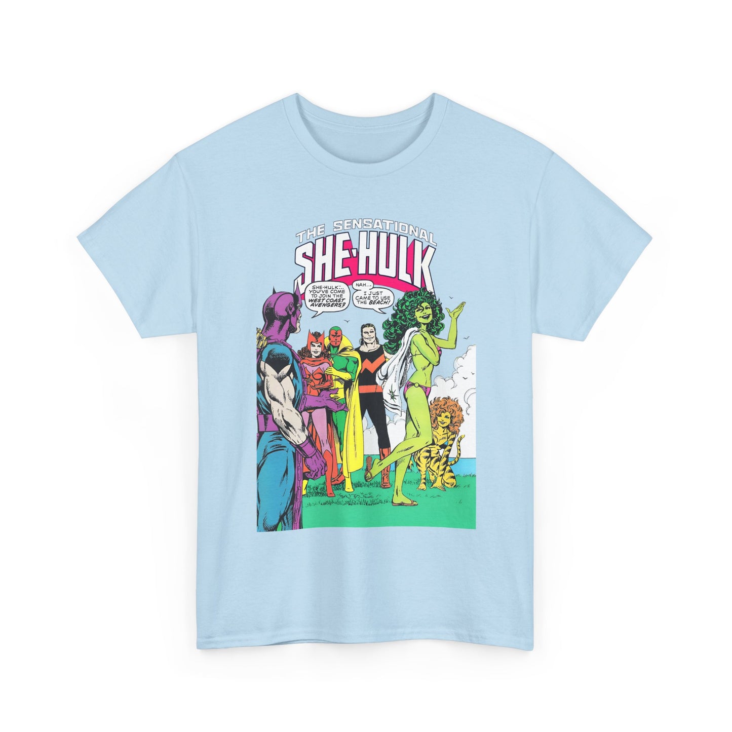 She-Hulk T-Shirt - John Byrne Art - West Coast Avengers Appearance - Hawkeye, Scarlet Witch, Wonder Man, Vision, Tigra - Marvel Comics