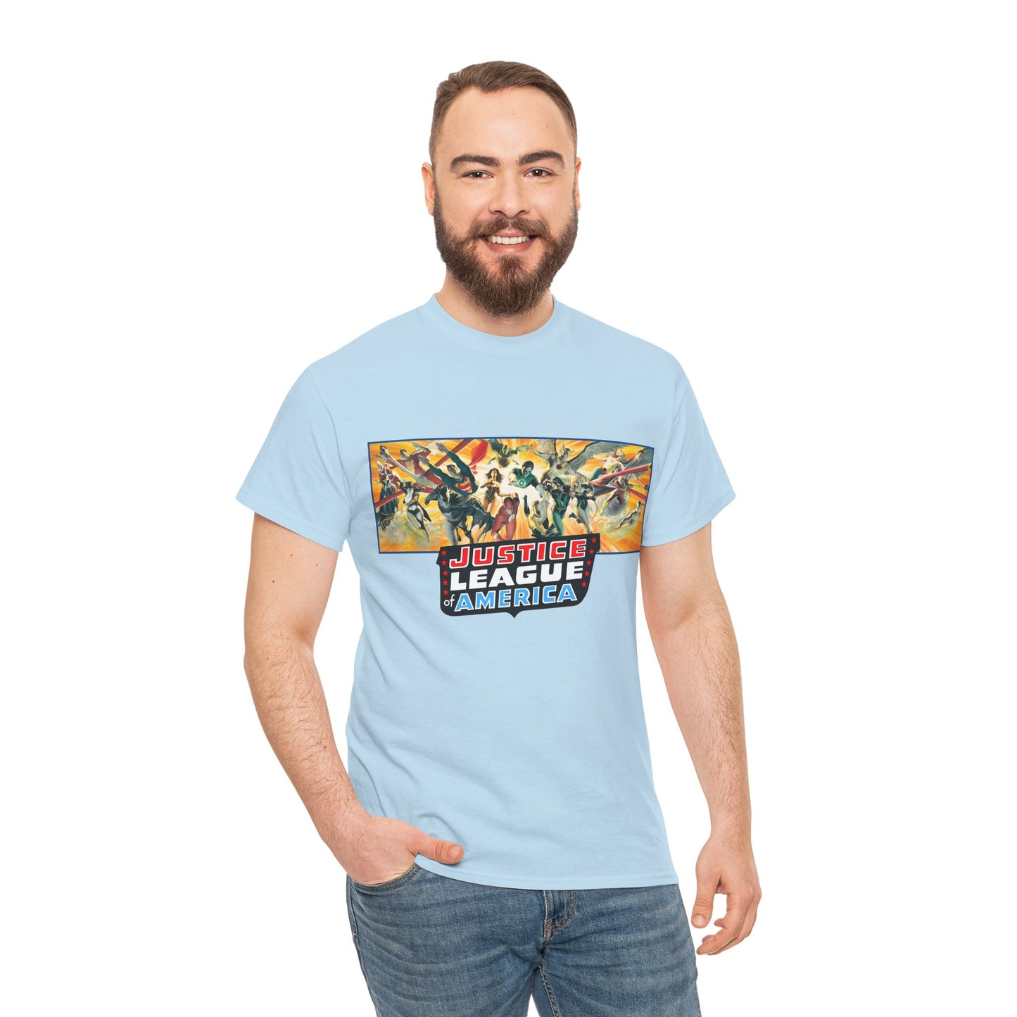 Justice League T-Shirt - Alex Ross Art - Superman, Batman, Wonder Woman, Black Canary, Hawkman, Green Lantern, Adam Strange, Plastic Man, Zatanna - DC Comics