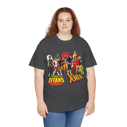 Uncanny X-Men & New Teen Titans T-Shirt - Wolverine, Cyclops, Storm, Wonder Girl, Robin, Cyborg, Raven - Phil Jimenez Art - DC Comics/Marvel Comics Crossover