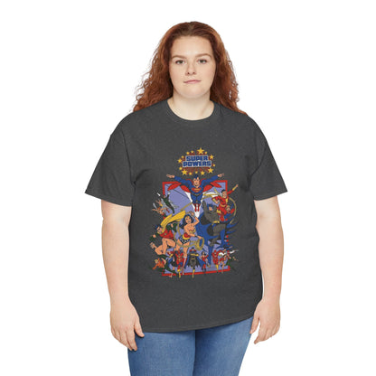 Super Powers T-Shirt - Superman, Flash, Wonder Woman, Batman, Batgirl, Robin, Plastic Man, Aquaman, Hawkman, Supergirl - 1980s Kenner Toy Line - Retro DC Comics