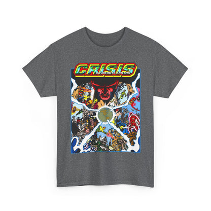 Crisis on Infinite Earths T-Shirt - George Perez Art - #3 Cover - Monitor, Flash, Starfire, Brainiac 5, Dream Girl - DC Comics