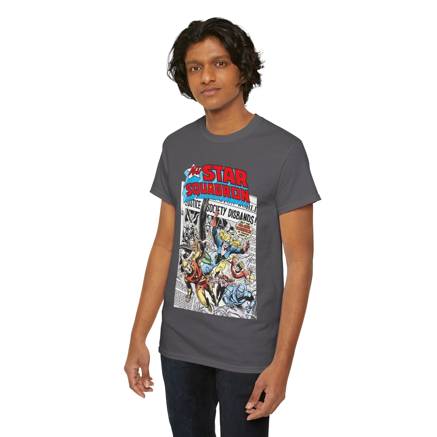 All-Star Squadron T-Shirt - Joe Kubert Art - Liberty Belle, Robotman, Shining Knight, Johnny Quick, Firebrand - JSA Connection - DC Comics