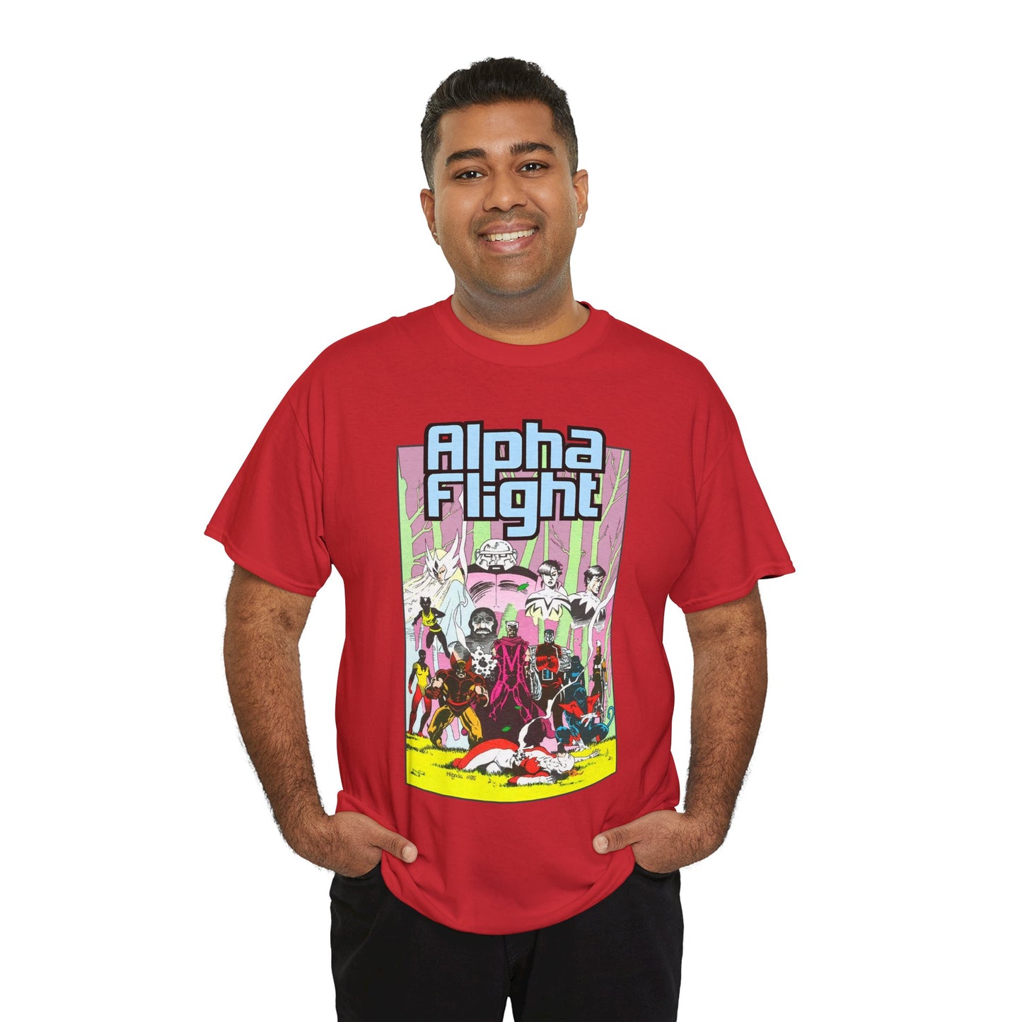 Alpha Flight T-Shirt - Mike Mignola Art - Northstar, Aurora, Snowbird, Shaman, Puck - X-Men: Magneto, Colossus, Shadowcat, Storm - Marvel Comics