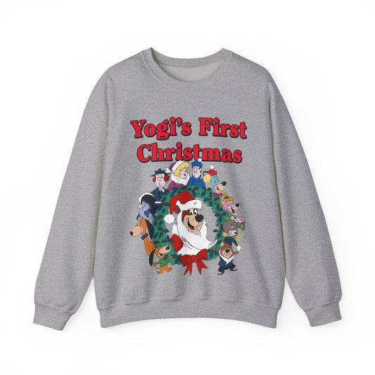 Yogi's First Christmas Crewneck Sweatshirt - Snagglepuss, Huckleberry Hound, Augie Doggie, Boo Boo, Ranger Smith - Hanna-Barbera Holiday Special