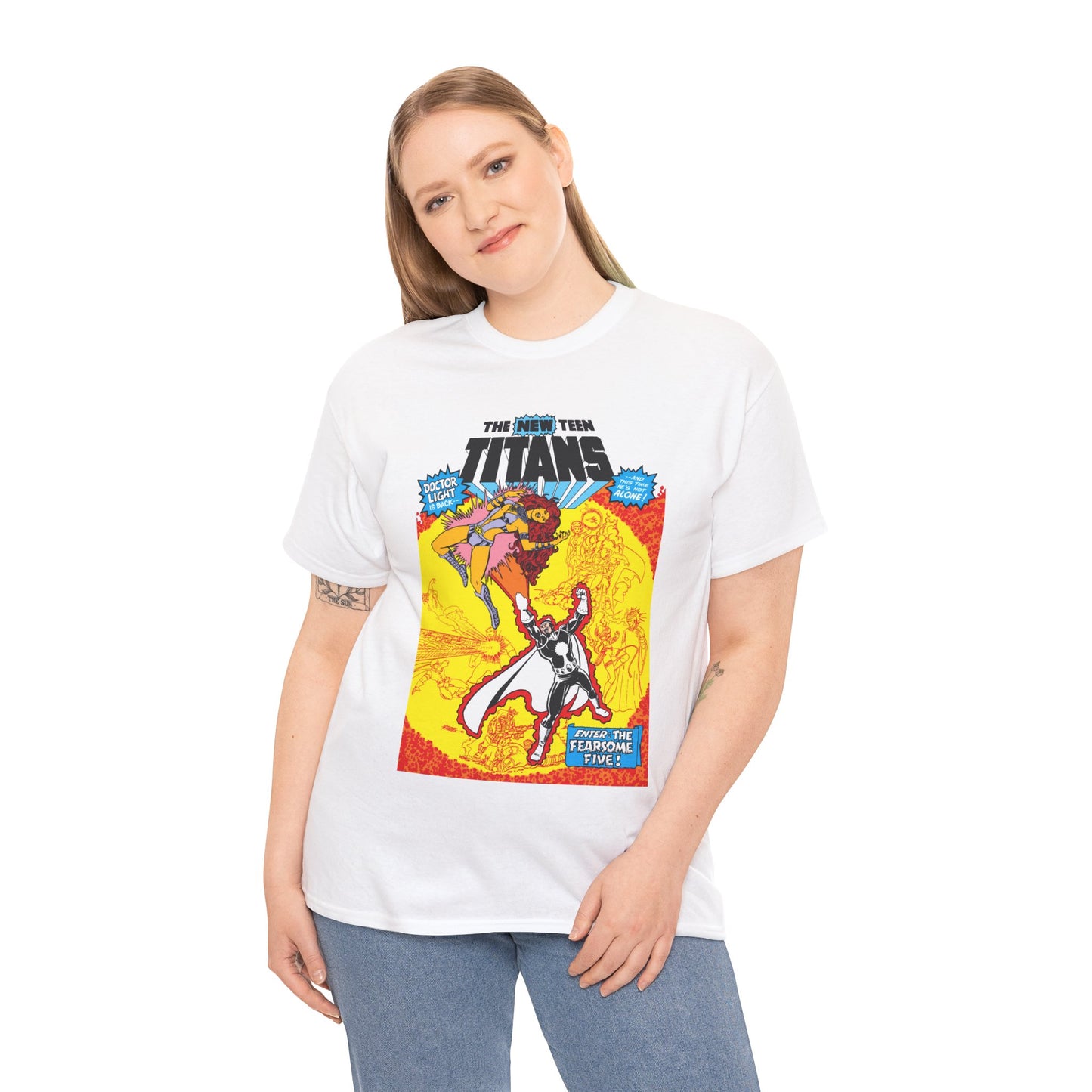 New Teen Titans T-Shirt - George Perez Art - #3 Cover Art - Dr. Light & the Fearsome Five Vs Starfire & the Teen Titans - DC Comics
