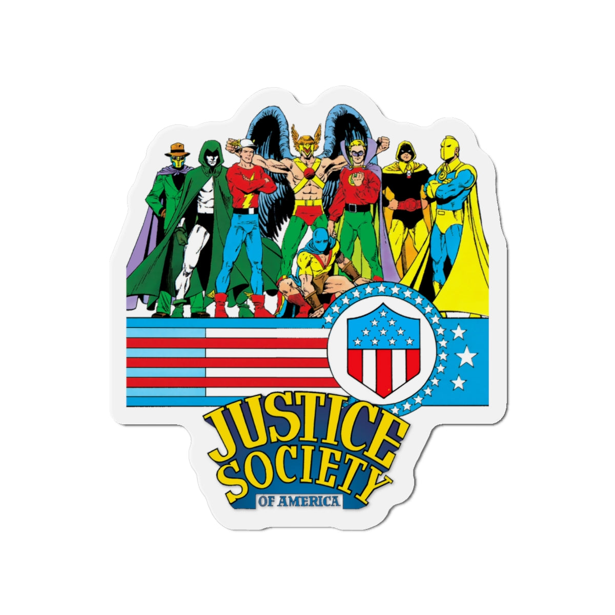 Justice Society of America Die-Cut Magnet - George Perez Art - Spectre, Sandman, Hawkman, Dr Fate, Green Lantern, Flash, Atom - DC Comics - 3", 4", 5", 6"