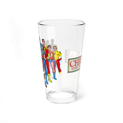 DC Superheroes & Santa Claus Christmas Pint Glass, 16oz - Superman, Batman, Captain Marvel, Robin, Wonder Girl, Kid Flash, Aqualad