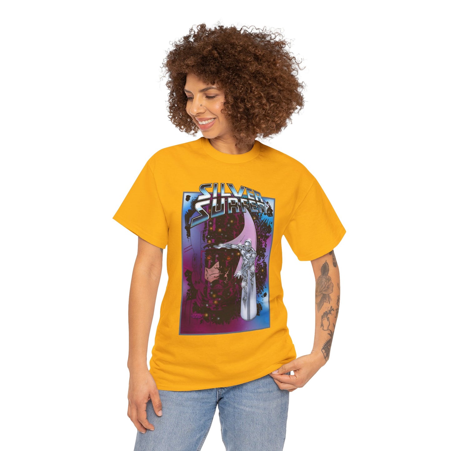 Silver Surfer & Galactus T-Shirt - John Byrne Art - Fantastic Four Connection - Former Herald, Norrin Radd - Marvel Comics