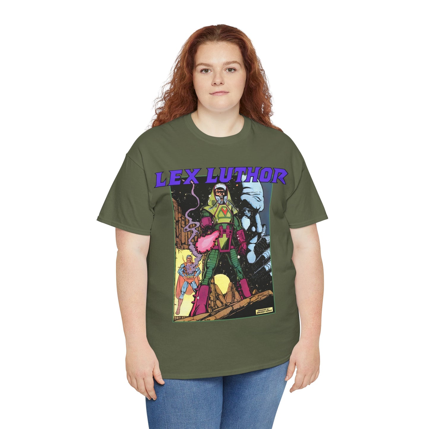 Lex Luthor T-Shirt - George Perez Art - 1980s DC Comics - Action Comics Armor - Inspiration for Super Powers Figure - Superman Enemy