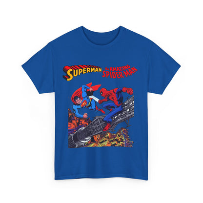 Superman & Amazing Spider-Man T-Shirt - DC/Marvel Comics Crossover - 1970s - Clark Kent & Peter Parker