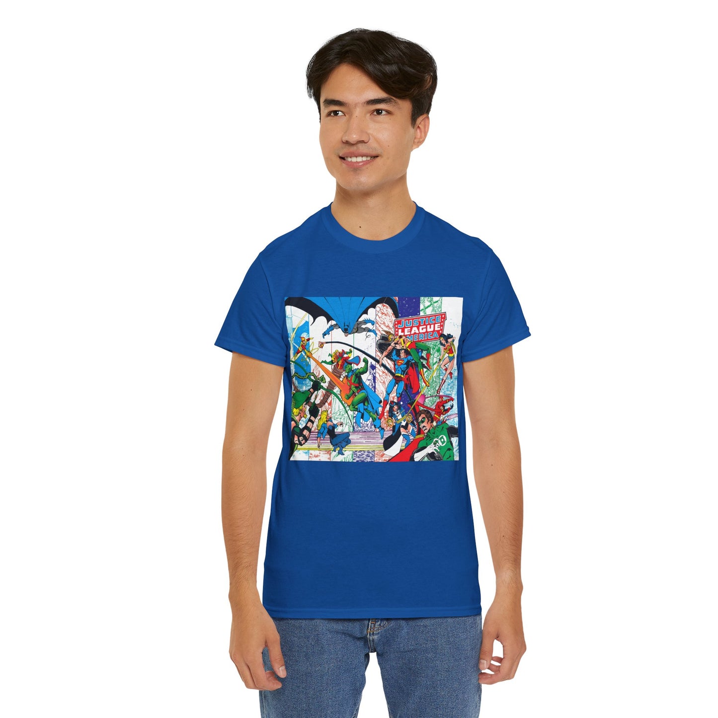 Justice League of America #200 T-Shirt - George Perez Art - Superman, Batman, Zatanna, Wonder Woman, Elongated Man, Martian Manhunter, Black Canary, Atom, Firestorm - DC Comics