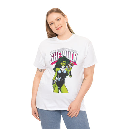 Sensational She-Hulk T-Shirt - Classic John Byrne Art - Jennifer Walters, Hulk's Cousin - Marvel Comics - Popular 1980s Series - "Rip Up Your X-Men!"