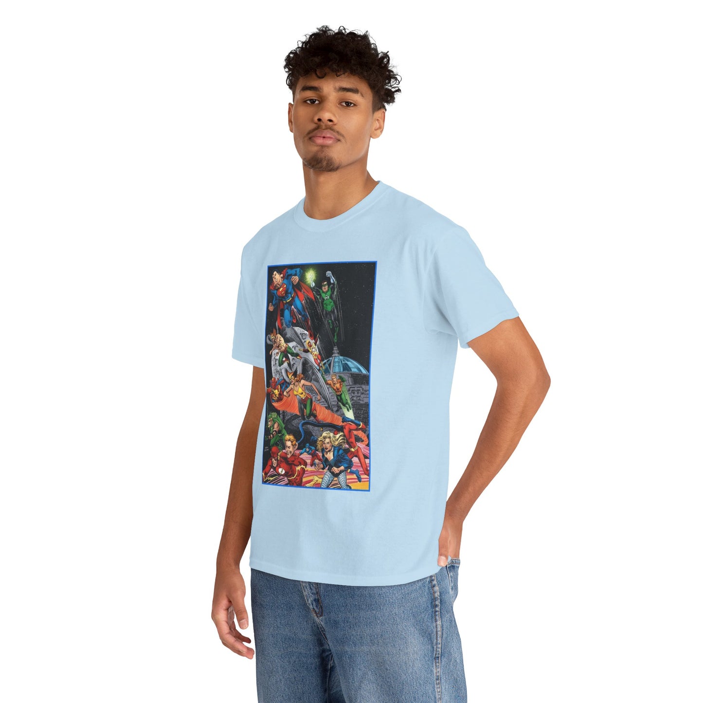 Justice League of America T-Shirt - Jerry Ordway Art - Superman, Wonder Woman, Firestorm, Flash, Black Canary, Atom - DC Comics