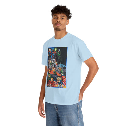 Justice League of America T-Shirt - Jerry Ordway Art - Superman, Wonder Woman, Firestorm, Flash, Black Canary, Atom - DC Comics