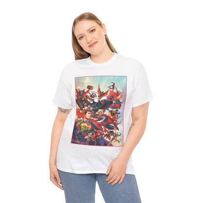 DC/Marvel T-Shirt - The Cosmic Kiss Caper & Other Stories Cover Art - Superman, Deadpool, Spider-Man, Harley Quinn, Batman Beyond, Static, Dr. Strange - DC Comics/Marvel