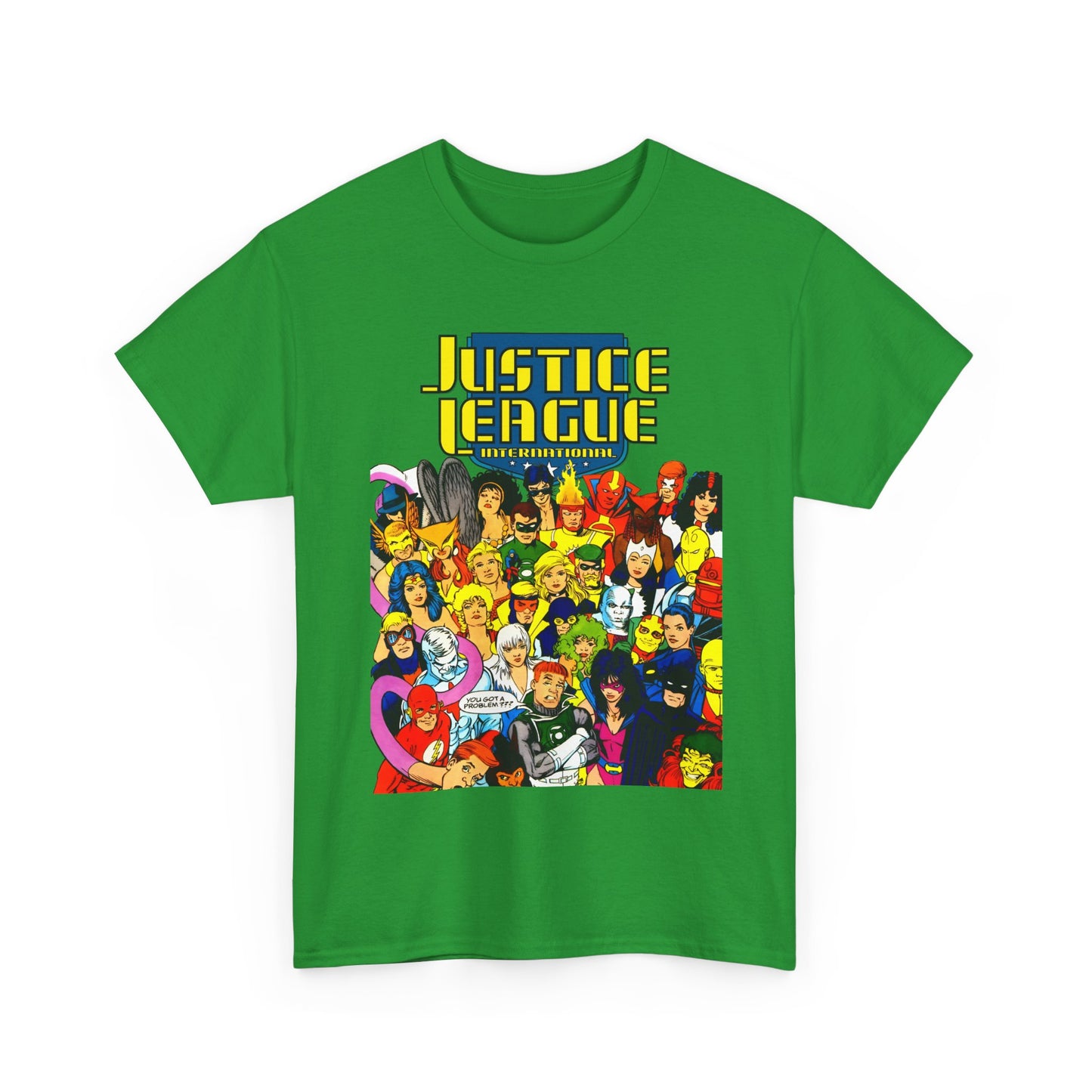 Justice League International T-Shirt - Kevin Maguire DC Comics Sourcebook Art - Booster Gold, Blue Beetle, Batman, Martian Manhunter, Captain Atom, Fire, Ice, Guy Gardner