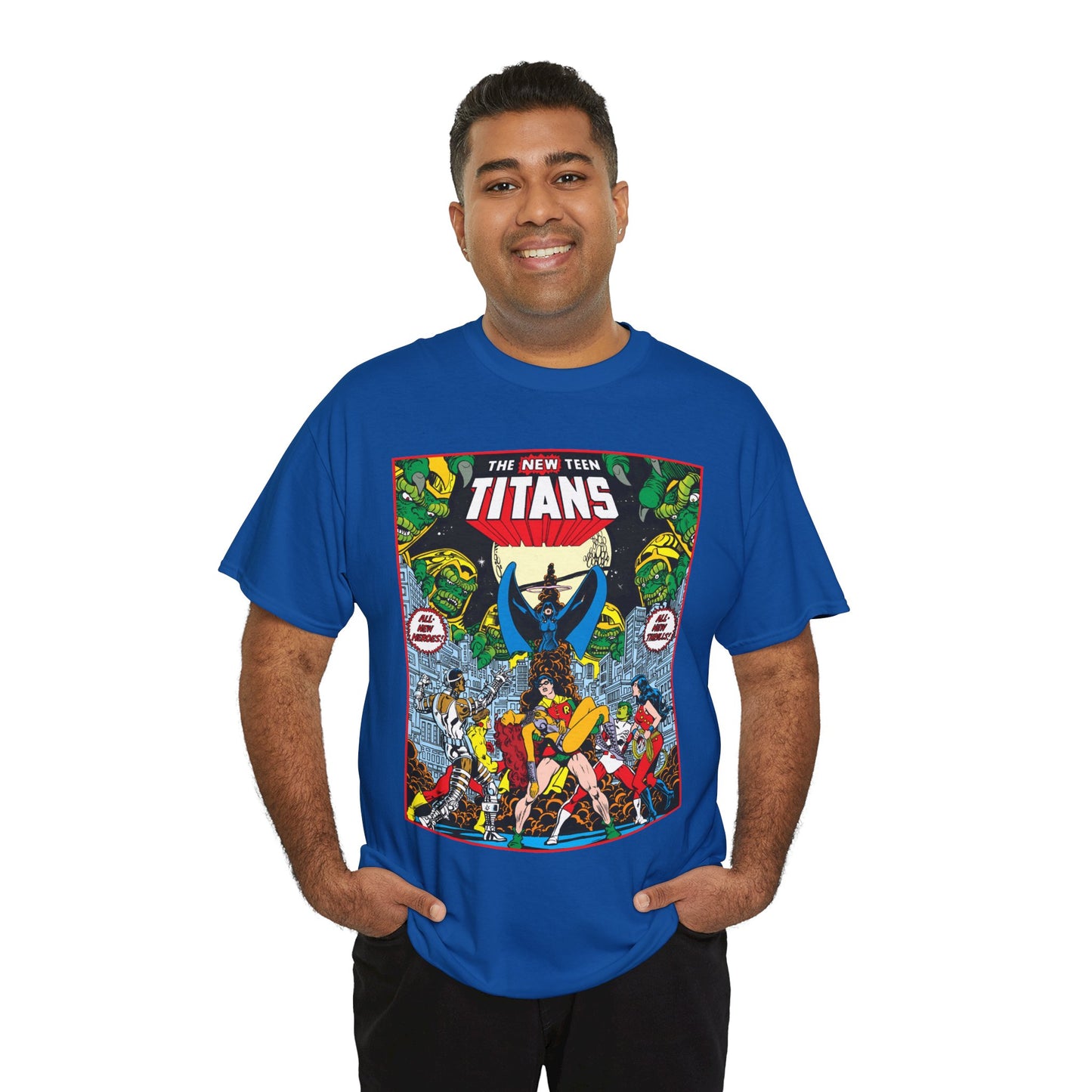 New Teen Titans T-Shirt - George Perez Art - #1 Splash Page - Robin, Starfire, Wonder Girl, Cyborg, Raven, Changeling, Kid Flash - DC Comics
