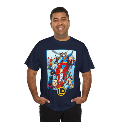 Legion of Super-Heroes T-Shirt - Gary Frank Art - Superman, Saturn Girl, Cosmic Boy, Dawnstar, Brainiac 5, Phantom Girl, Wildfire, Blok, Lightning Lad, Timber Wolf - LOSH - DC Comics