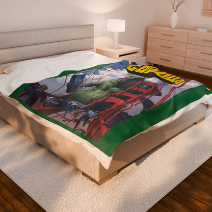 Godzilla Velveteen Plush Blanket 60x80" - Marvel Comics Art - King of the Monsters - Bronze Age Classic Comics