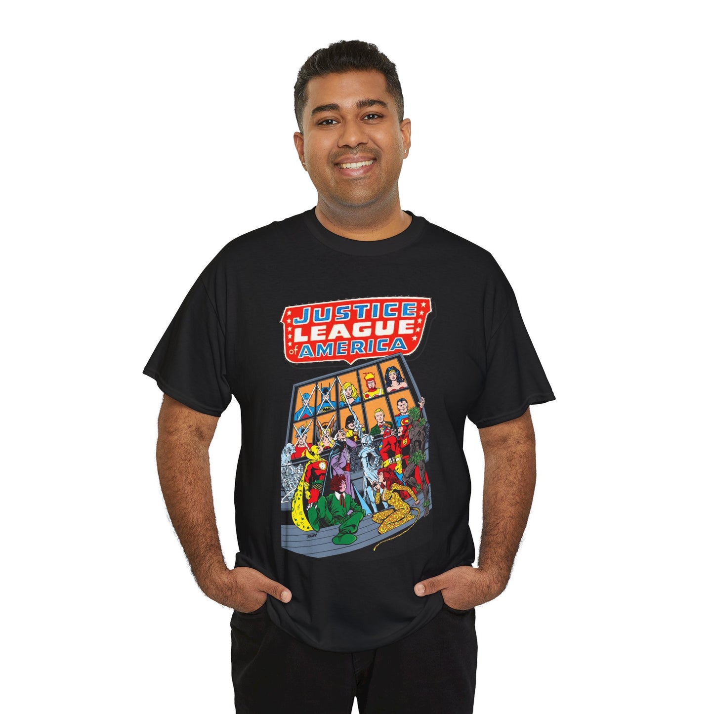 Justice League of America T-Shirt - George Perez Art - Wonder Woman, Hourman, Batman, Firestorm - SSOSV - DC Comics