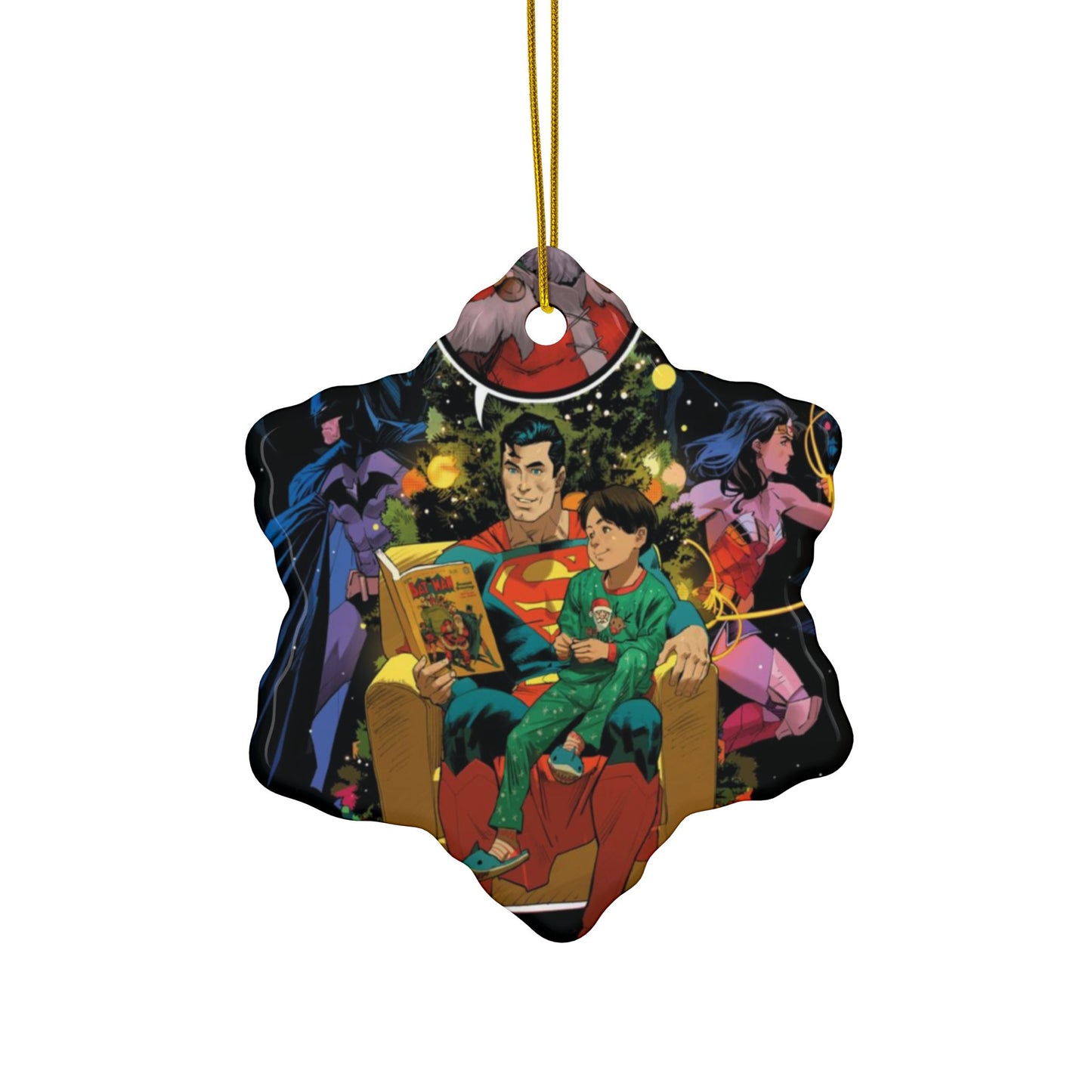 Superman in Santa's Chair Ceramic Ornaments, 2-Side Print, (3pcs, 5pcs, 10pcs) - Batman, Wonder Woman - Christmas Comic Book Art