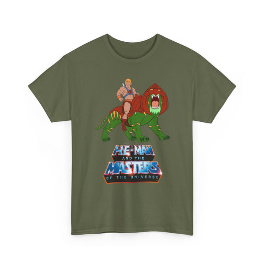 Green t-shirt with He-Man and the Masters of the Universe graphic