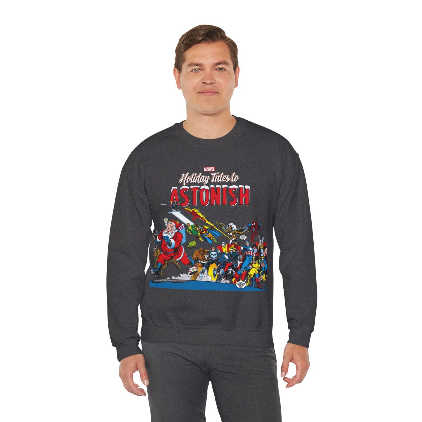 Marvel Comics Christmas Crewneck Sweatshirt - Spider-Man, Punisher, Ghost Rider, X-Men, Fantastic Four