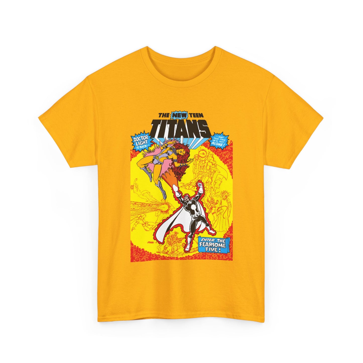 New Teen Titans T-Shirt - George Perez Art - #3 Cover Art - Dr. Light & the Fearsome Five Vs Starfire & the Teen Titans - DC Comics