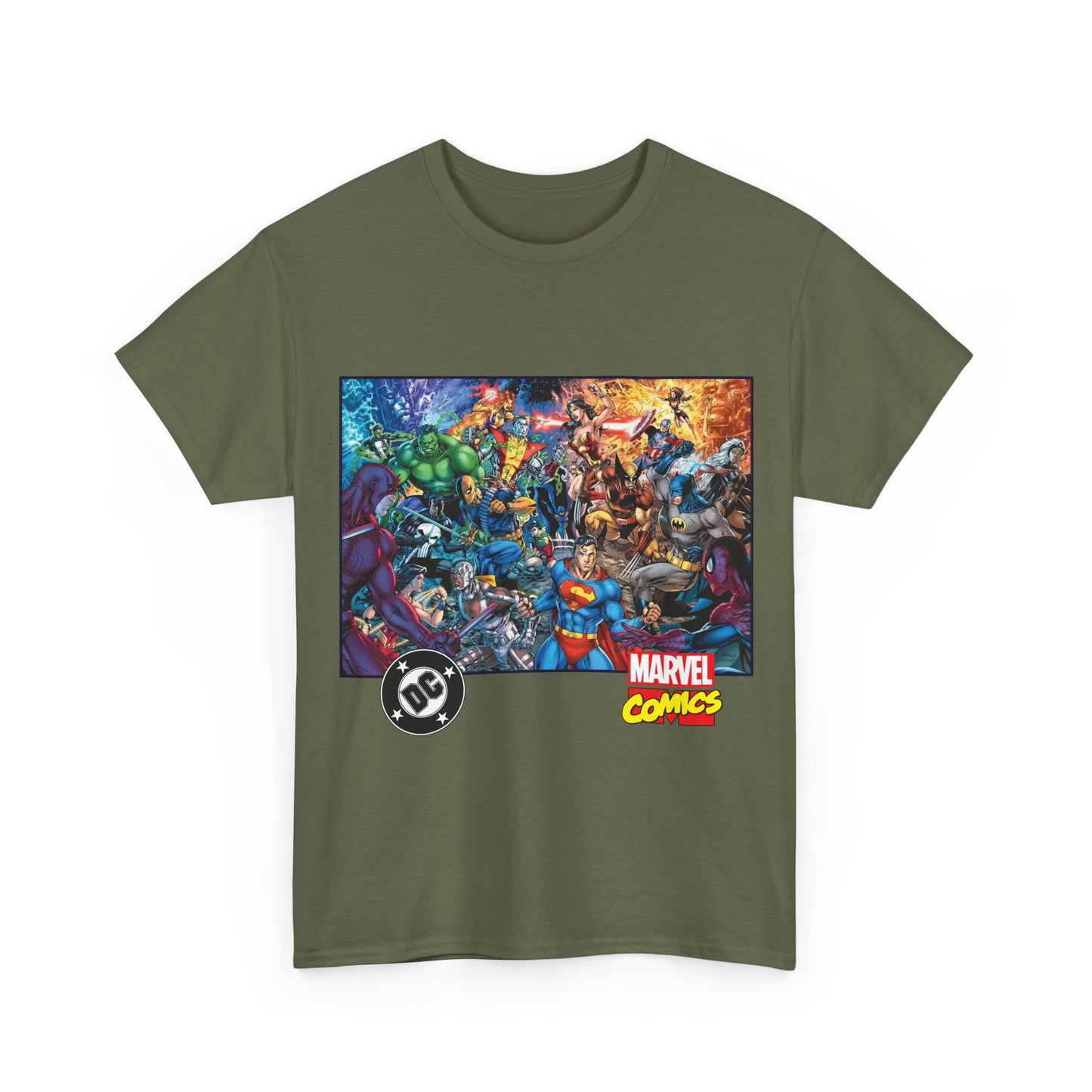 DC Vs Marvel T-Shirt - Jim Lee Art - Batman, Superman, Spider-Man, Wolverine, Wonder Woman, Daredevil, Hulk, Captain America, Deathstroke, Storm, Colossus - DC Comics, Marvel Comics Crossover